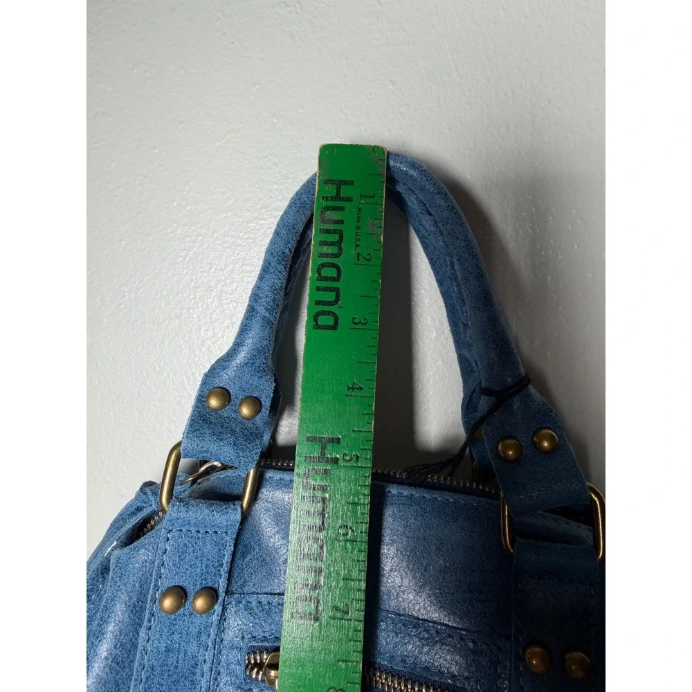 Gave Lux Le City Mini Blue Leather Satchel Handbag Made in Italy Crossbody